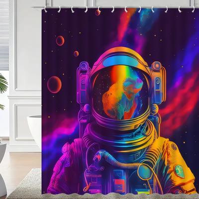 Cosmic Astronaut Shower Curtain: Embrace the Vibrant Art Design, Soft Fabric, and Galactic Vibes for Your Unique Bathroom