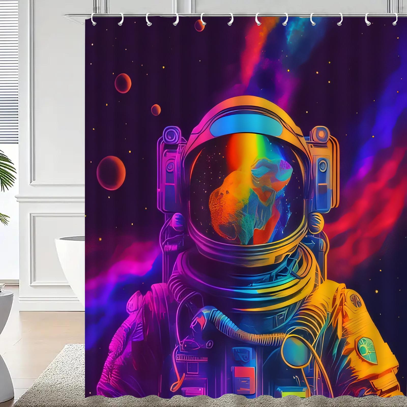 Cosmic Astronaut Shower Curtain: Embrace the Vibrant Art Design, Soft Fabric, and Galactic Vibes for Your Unique Bathroom W90XH180cm