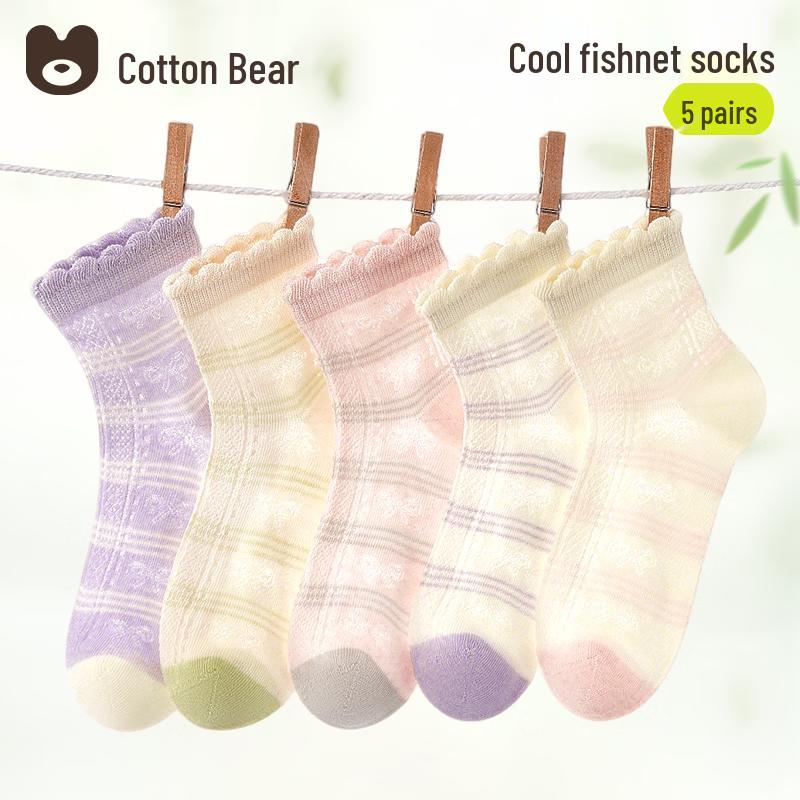 Girls  Cotton Mesh Lace Crew Socks 28-32