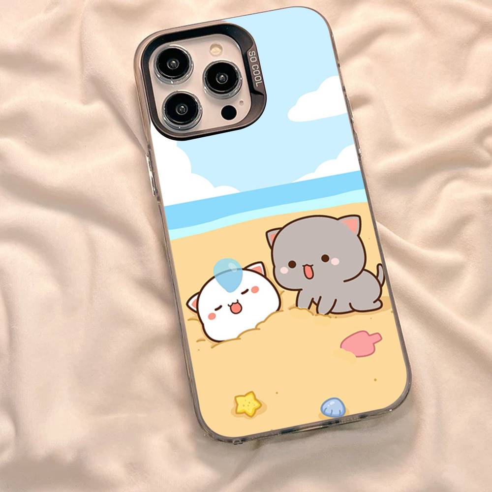 Cartoon Cute Cats Phone Case For iPhone 17 16 15 14 11 12 13 Pro Max Plus Pro Colored Silver Cover