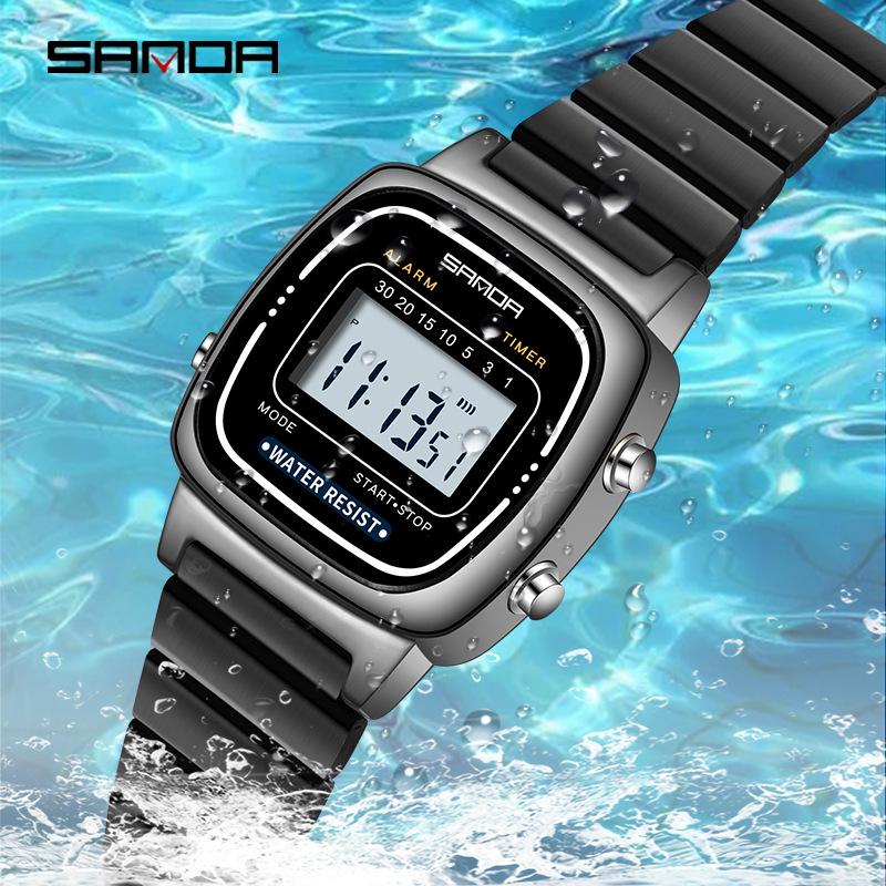 Sanda Fashion Unisex Electronic Multifunction Stainless Steel Watches