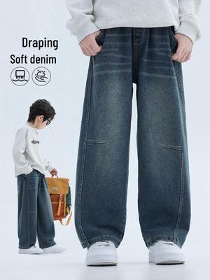 Jungen Retro Jeans mit Farbverlauf: Herbststil 2026 Lockere Gerade Hosen für Kinder