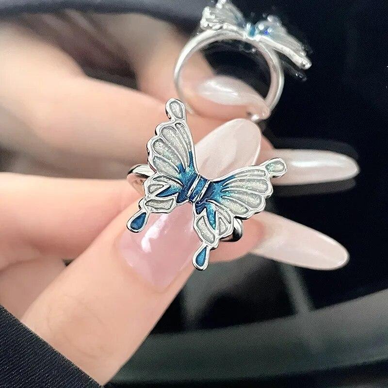 Fashion Butterfly Ring Gradual Drip Oil Opening Adjustable Ring Birthday Party Holiday Jewelry Gift Accessories