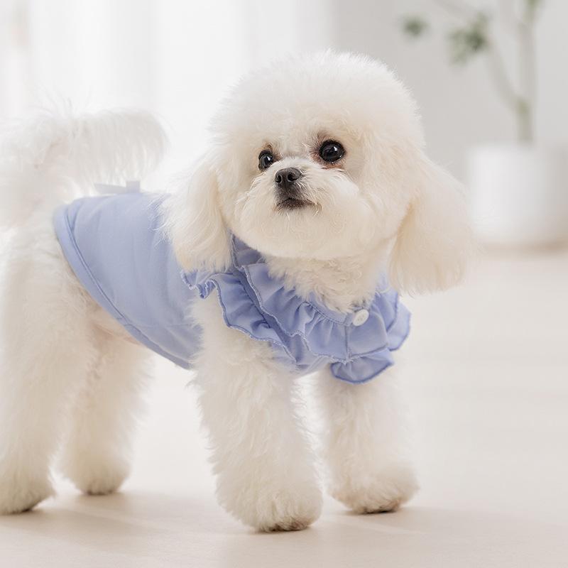 Spring Summer Dog Lotus Leaf Lace Cartoon Small Dog Teddy Vest Cat Small Fly Sleeve Bipod Pet Clothes