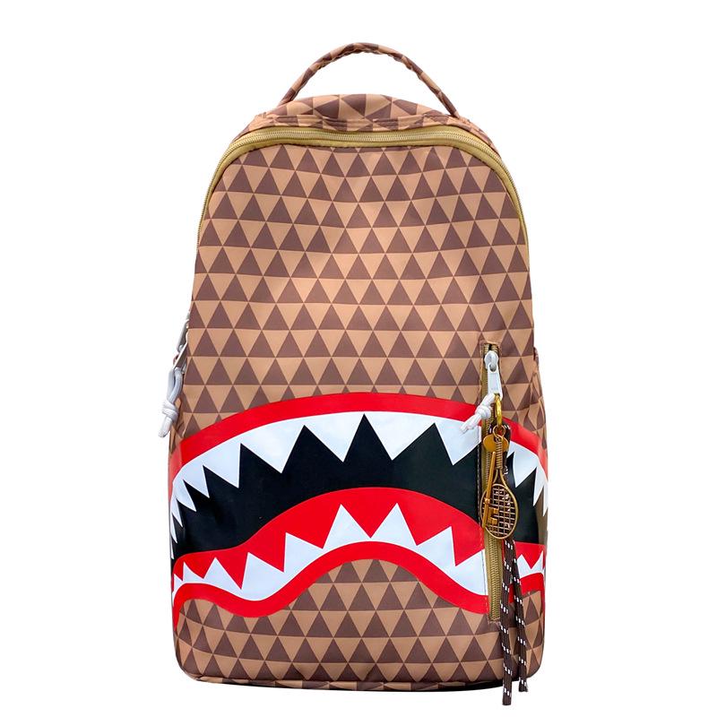 Shark Print Student Backpack, Large Capacity, Trendy, Fun, and Fashionable