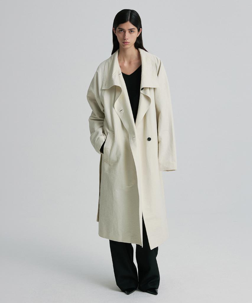 RE RHEE Funnel Neck Belted Trench Coat Vanilla