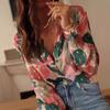 European and American temperament casual summer new long-sleeved printed lapel shirt casual vacation women's shirt large size