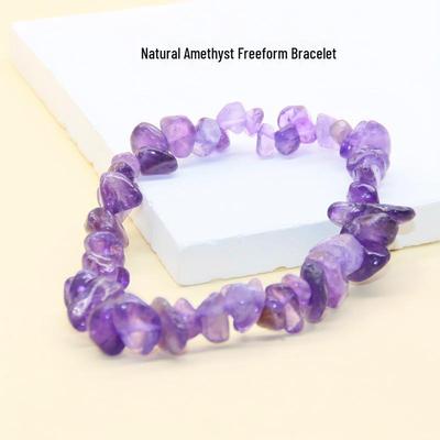 Natural Amethyst and Citrine Irregular Chip Beaded Bracelet for Good Luck