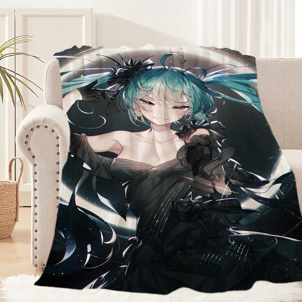 Süße H-Hatsune M-Miku Anime-Mädchen kawaii Decke Plüsch Nickerchen Sofa Teppich für Wohnzimmer Büro Schlafzimmer Geburtstag Zuhause Reise Kinder Geschenke