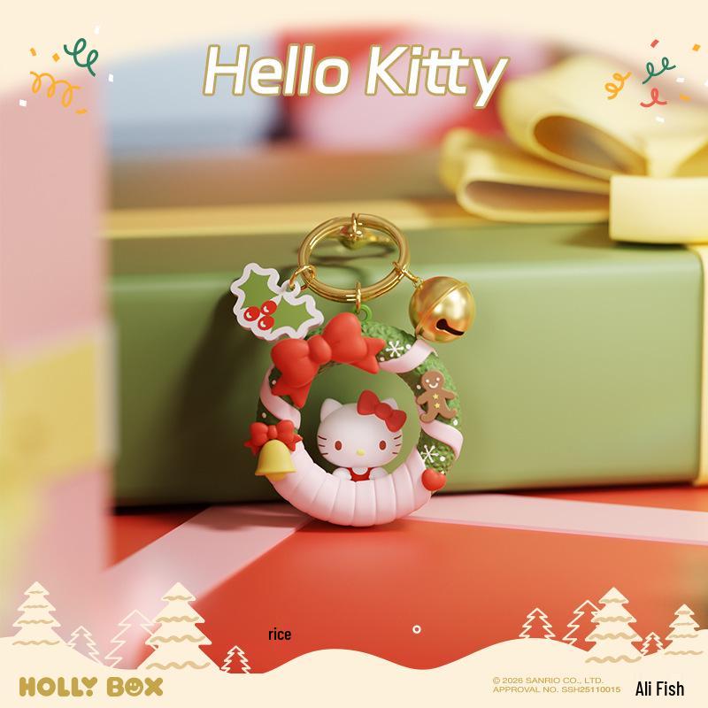 Sanrio Hello Kitty & Friends Christmas Wreath Keychain Set featuring Kuromi & Cinnamoroll Pendants