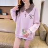 ZOSOUL Korean Style Plaid Collared Sweatshirt with Cartoon Embroidery