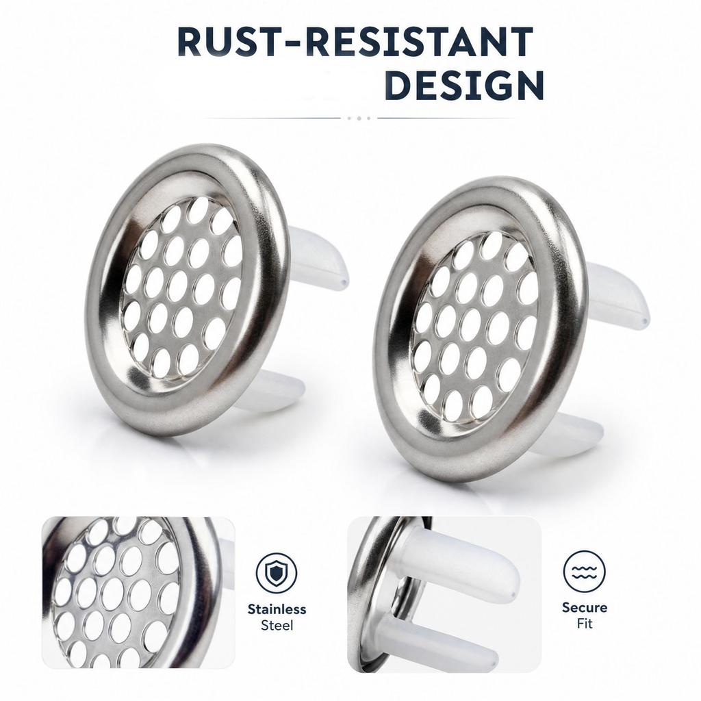 Stainless Bathroom Sink Overflow Cover (2 Pack) Decorative Overflow Plate