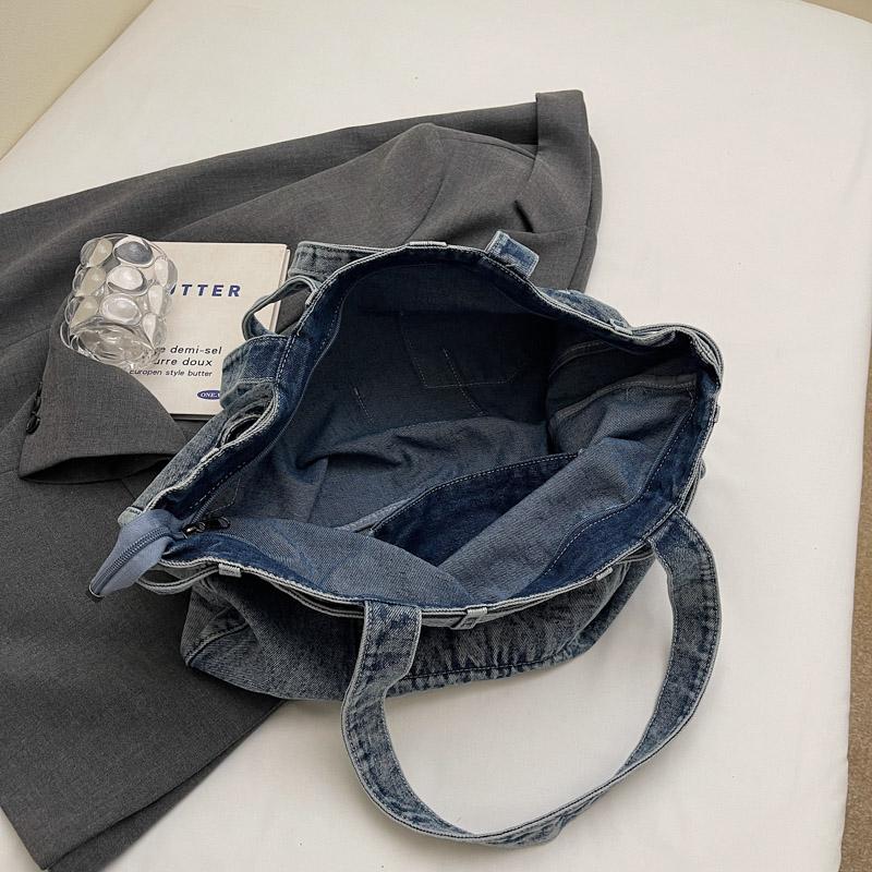 Vintage Shoulder Bag Women's Denim Tote Bag Large Capacity Student Class Bag
