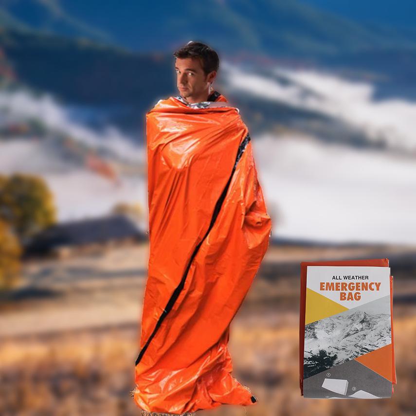 Emergency Blanket & Sleeping Bag: Heat Insulated, Warmth Retention, Lifesaving PE Orange