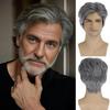 Middle-Aged Men's Side-Part Textured Wig, Grey Short High-Temperature Fiber Hairpiece