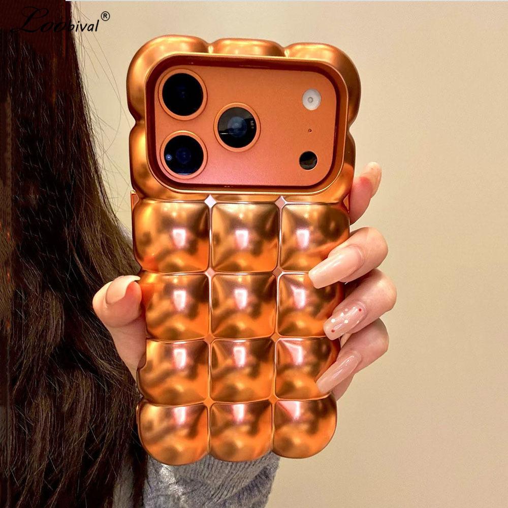 Custodia Placcata Blocco 3D a Quadretti Cartone Animato per For Iphone 17 16 1 Pro Max 14 12 13 11 Lucida Caramella Colore Solido Antiurto Morbida Copertura in TPU