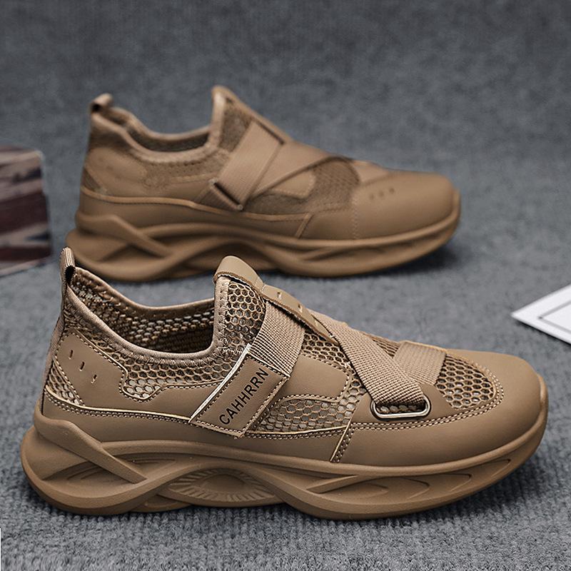 

Men s shoes 2025 summer new breathable hollow mesh casual shoes lightweight men s Velcro deodorant feet sports shoes 44