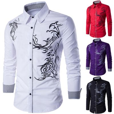 Fashion New Fashion Flower Gilding Print Men's Long Sleeve Shirt