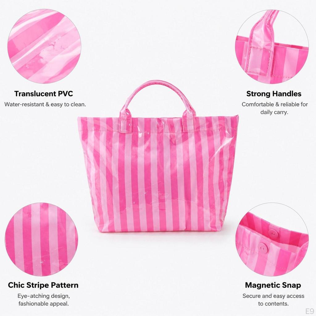 Beach Case PVC Stripe Work Tote for Vacation Errands Gym Traveling