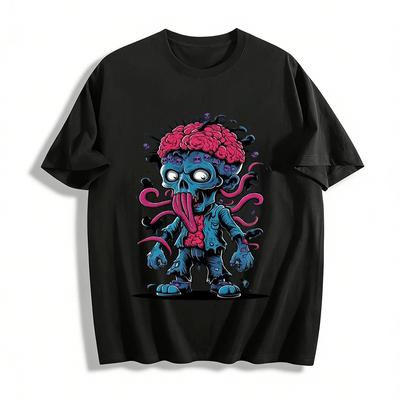 Dark Style Exposed Brain Tentacle Zombie Print Cool Casual Tee Pure Cotton T-shirt
