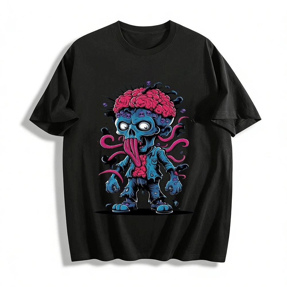 Dark Style Exposed Brain Tentacle Zombie Print Cool Casual Tee Pure cotton T-shirt XXS