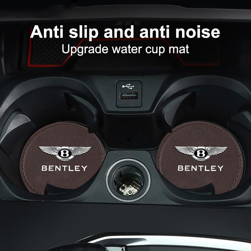 2Pcs Car Water Cup Pad Drink Mat Leather Anti-slip Coaster For New Bentley Continental GT MULLINER Bentayga Flying Hurtling Spur