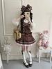 Japanese Sweet Lolita JSK Dress Heart Button Bow Detail Brown Pink Chocolate Plaid Decoration Harajuku Subculture Kawaii Outfit