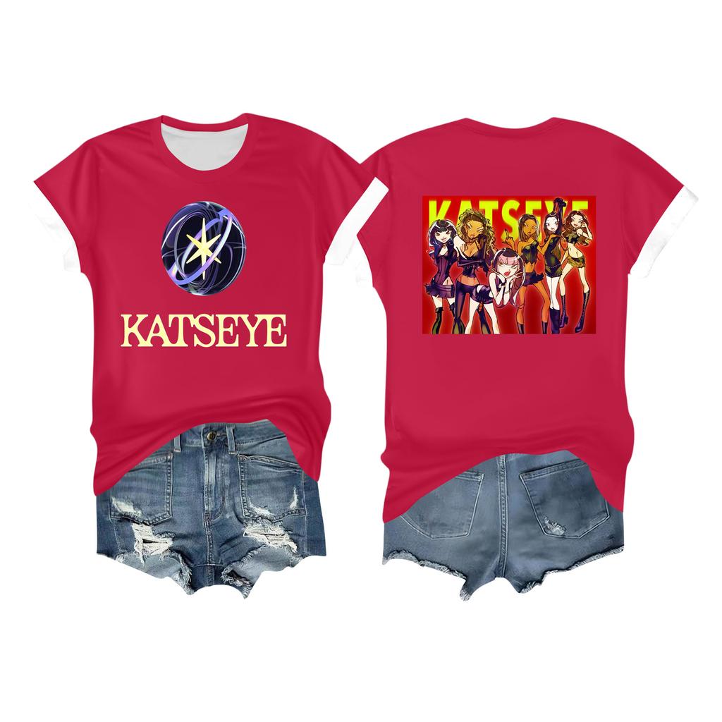 Kvinners avslappet trykket t-skjorte rund hals genser kort ermet topp