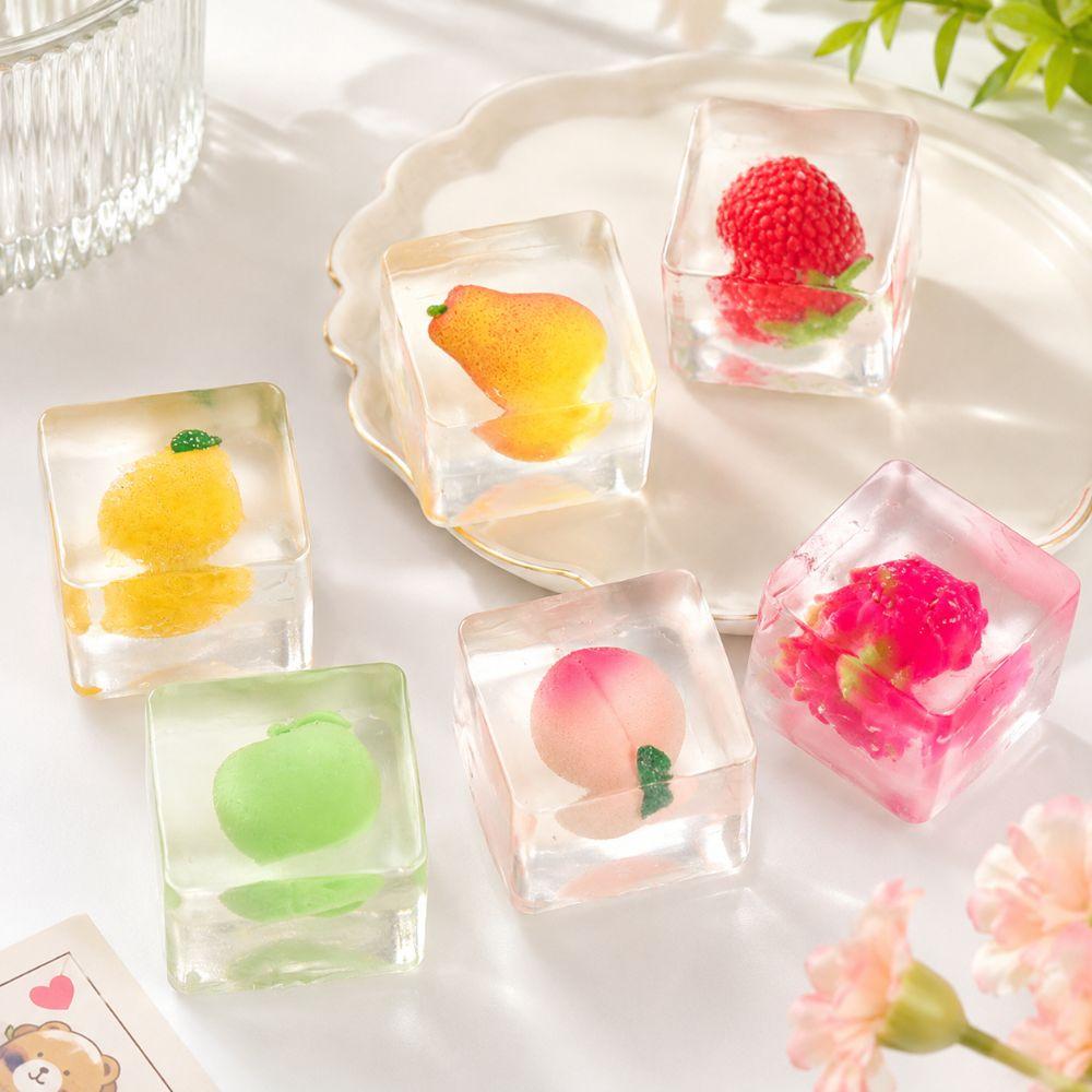 1pc Random Slow Rebound Ice Cube Squeeze Toy with Fruits Mochi Squish Foam Toy Student