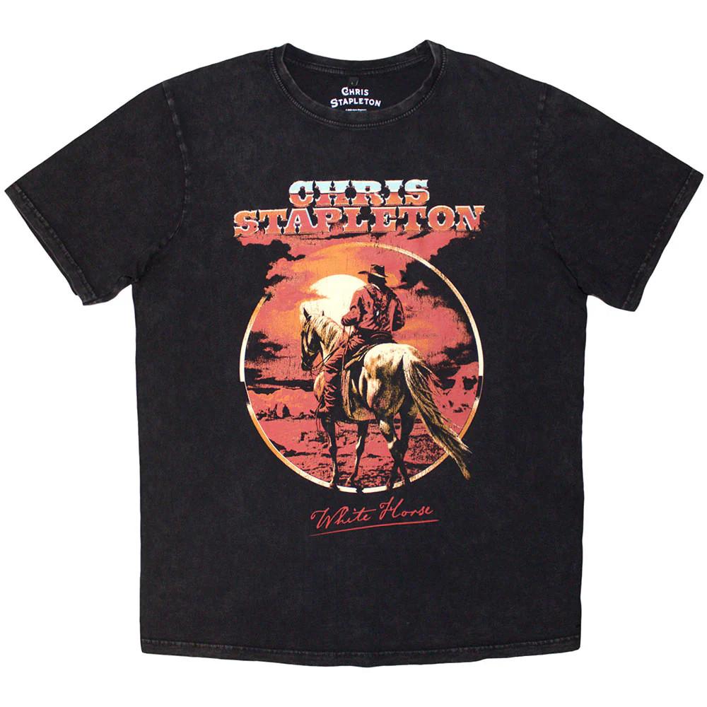Chris Stapleton Unisex Stone Wash T-Shirt: White Horse Large / Black L
