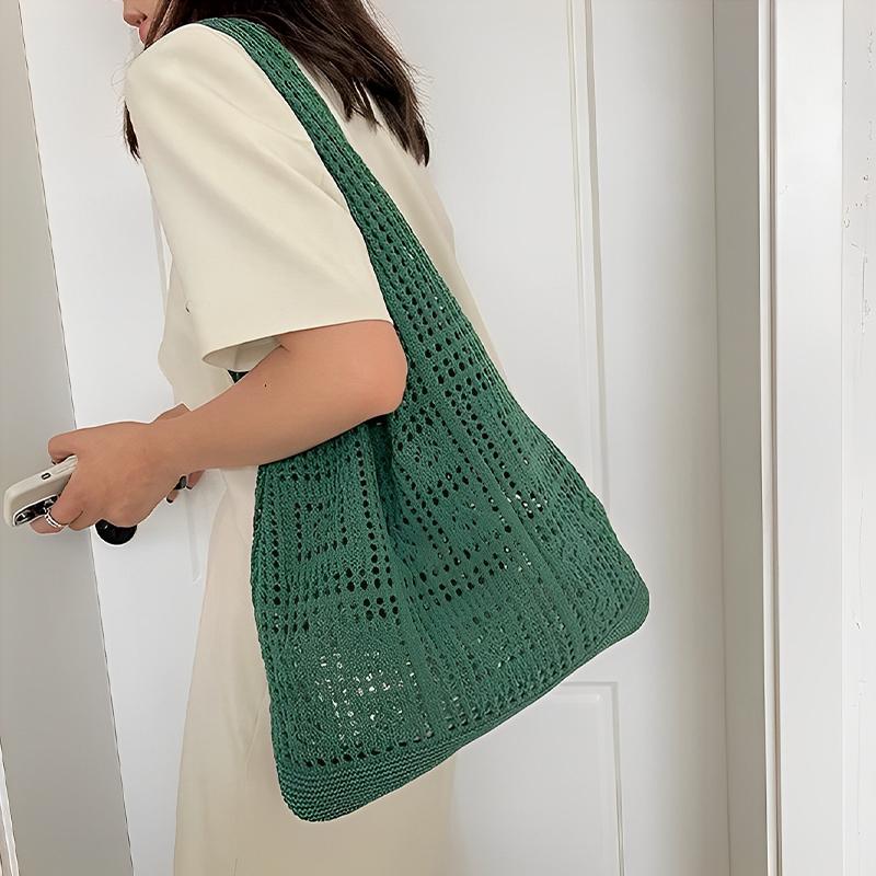 Knitted Bag Vintage Hollow Hand Woven Bag Shoulder Bag Woolen Handbag