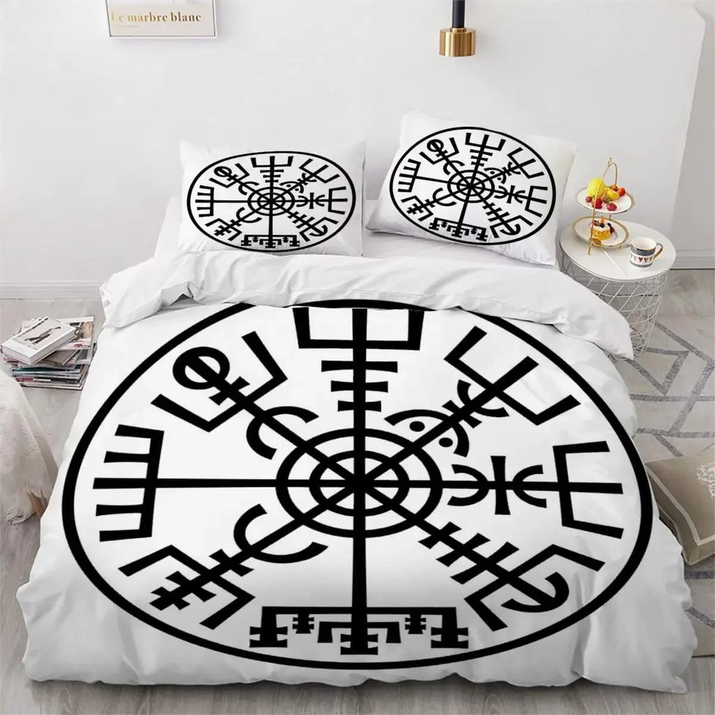 Viking Duvet Cover Set Nordic Viking Runes Print Bedding Set for Kids Teen Men King Size 2/3pcs Soft Polyester Comforter Cover