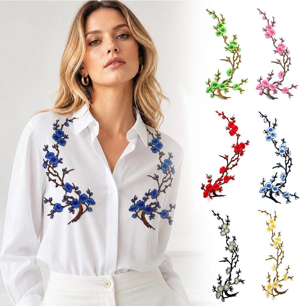 Hot Melt Adhesive Cherry Blossom Iron On Patches DIY Branch Embroidery Applique Clothing Repair