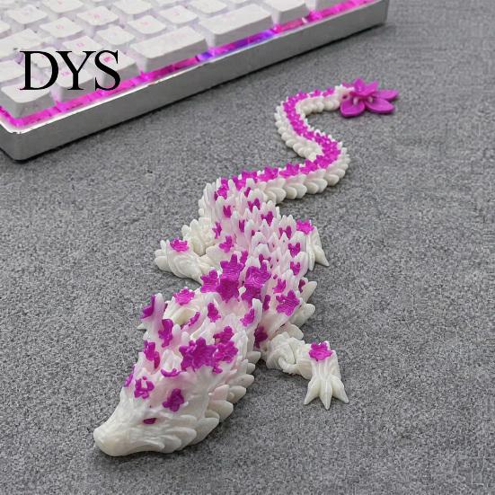 Articulated Dragon Model Cherry Blossom Figurine with Movable Joints, 3D Printed Fidget Toy Flower Toy, Mythical Creature Decor