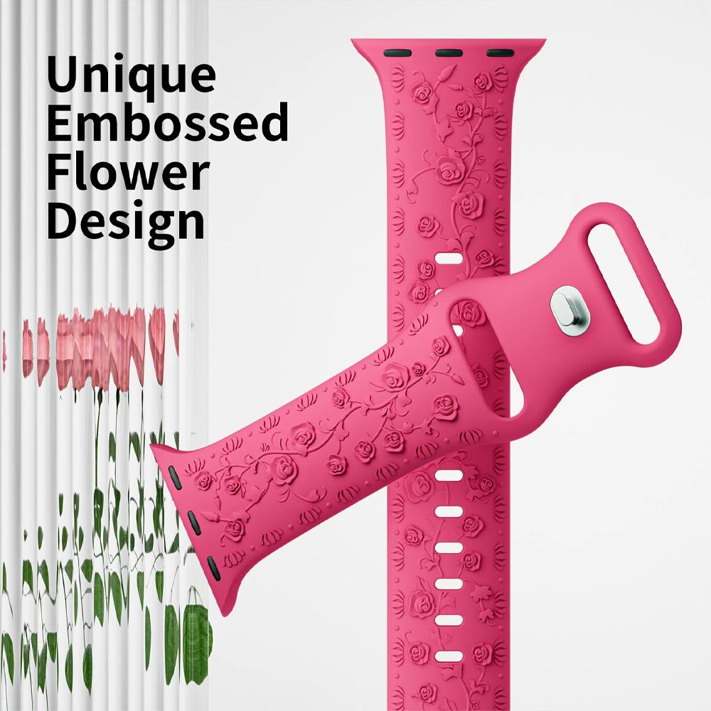 Floral Engraved Straps for Apple Watch Band 44mm 40mm 45mm 41mm 49mm 42 46mm Bracelet Correa iWatch Series 8 7 3 9 Ultra 2 SE 10