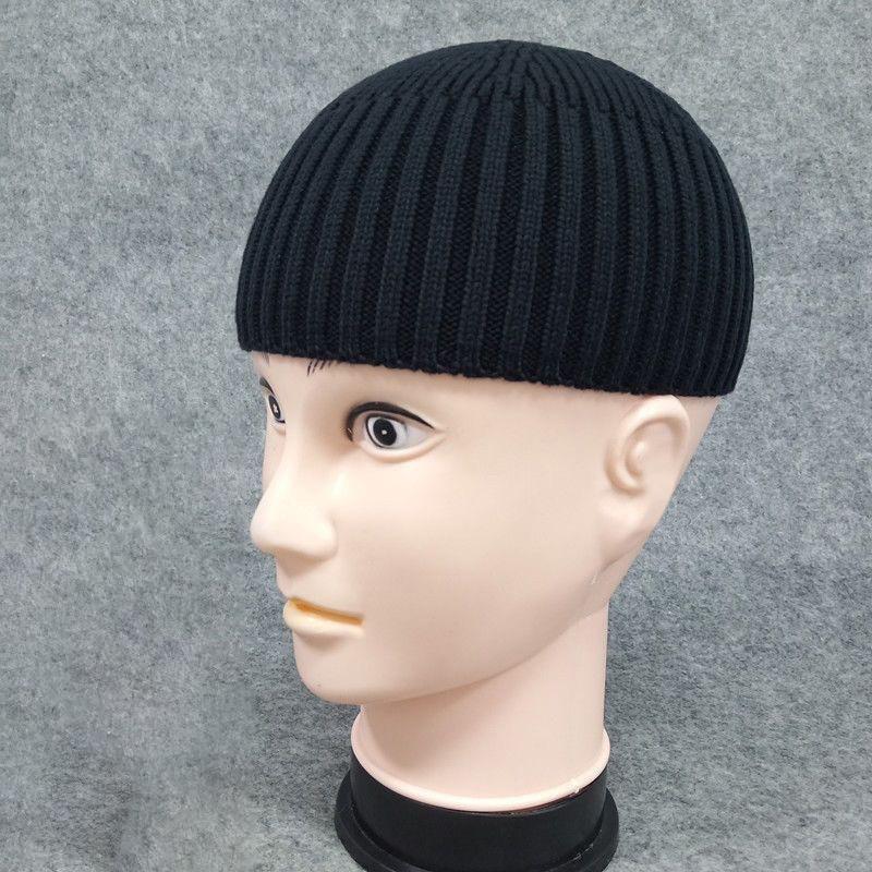 

Street Solid Color Knitted Cap Brimless Warm Vintage Dome Hat Elastic Outdoor Melon Beanie Cap чёрный