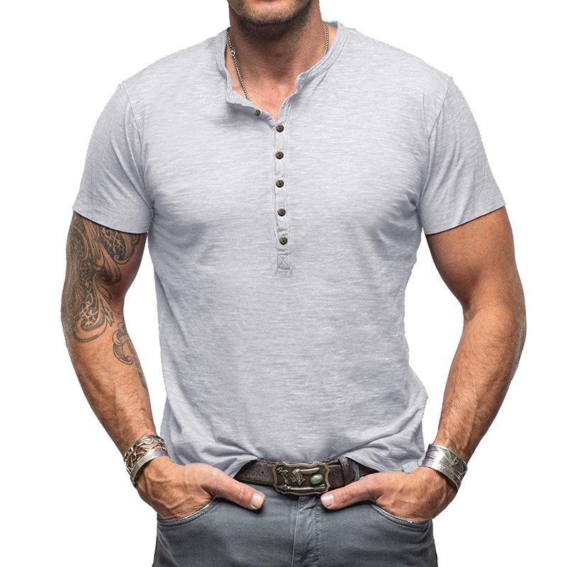 Men's Bamboo Cotton Henley T-Shirt - Short-Sleeve Outdoor European and American Style