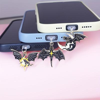 Cache-poussière pour téléphone portable, Lune noire et blanche à la mode, Pendentif aile de chauve-souris dragon volant, Style série Dragon pour téléphone portable, Cadeau idéal, Halloween