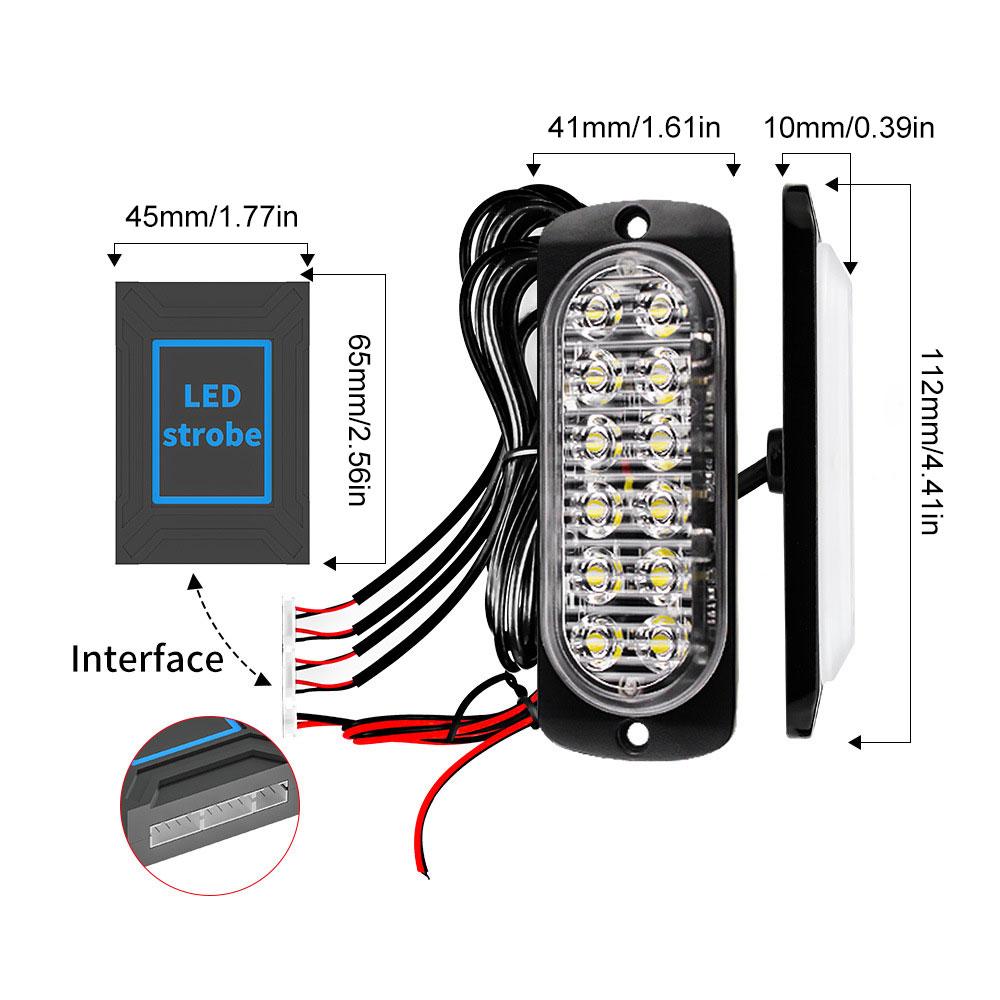 4x 12 LED Amber Recovery Strobe Flashing Grille Light Lightbar Truck Beacon Lamp