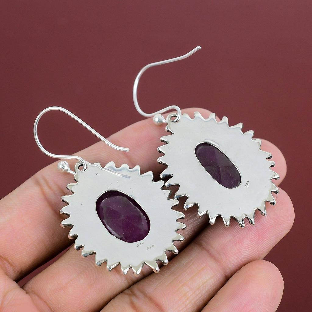Faceted Kashmir Ruby Earrings Natural Gemstone Handmade Jewelry 925 Sterling Silver Earring Women Earrings Gifts For Mother Designer Jewelry