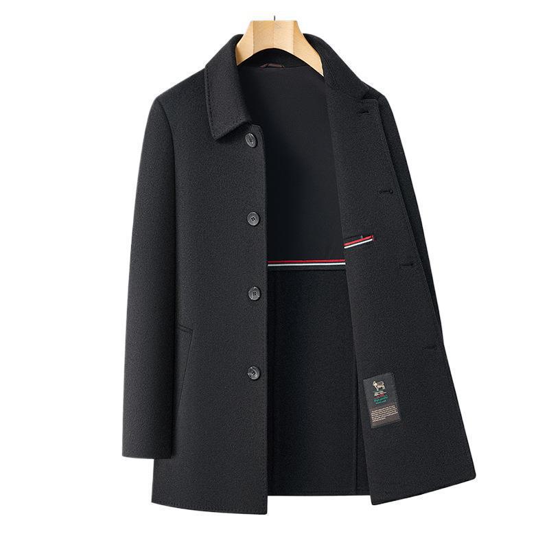 Brand Men's Double-Faced Wool Overcoat - Autumn/Winter 2025, No-Iron Lapel, Business Casual for Middle-Aged Dads