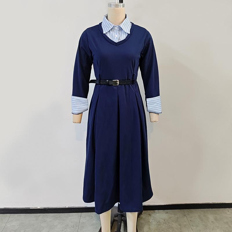 Rochii Preppy Fake cu două rochii slim și o curea tip patchwork cu guler polo