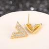 V Shape Stud Earrings for Women Sparkly Pave Set Geometric Earrings Minimalist Daily Fashion Jewelry