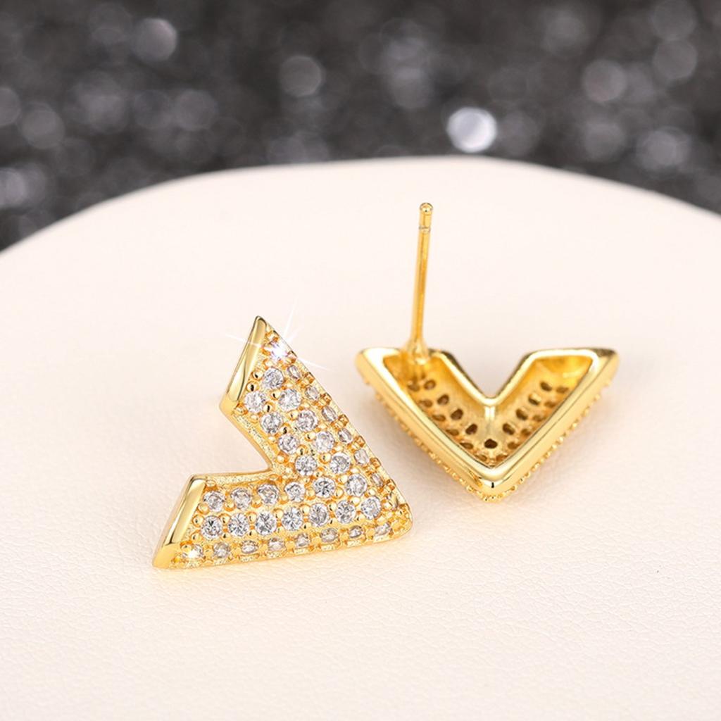 V Shape Stud Earrings for Women Sparkly Pave Set Geometric Earrings Minimalist Daily Fashion Jewelry