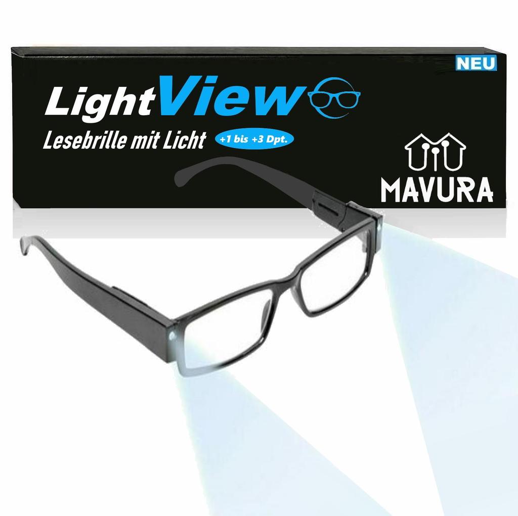 LightView LED Reading Glasses Blue Light Filter Reading Aid Light Unisex Black 123 Dpt