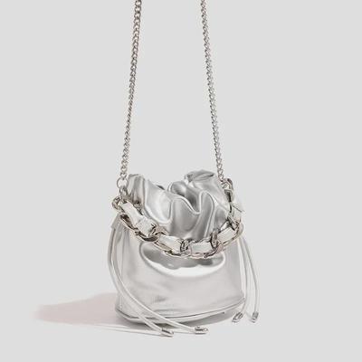 2024 Premium Silver Woven Bucket Bag: Versatile Handheld & Shoulder Messenger for Women