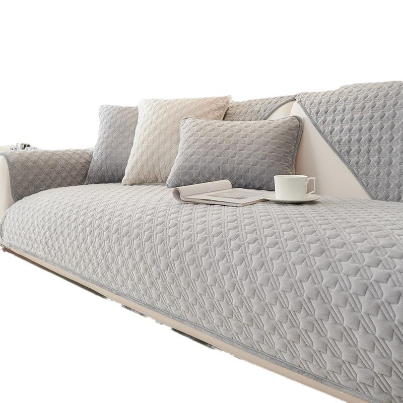 Cream Style Plush Sofa Cushion Gray All-Match Non-Slip Leather Sofa Cover Simple Sofa Cover Towel