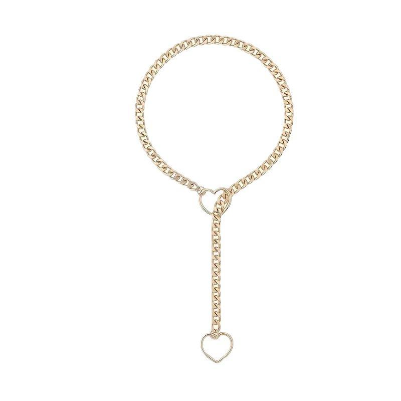 

Adjustable Stainless Steel Cuban Link Necklace with Heart-shaped O-ring - Punk Rock Style Nice for Daily and Party Wear золотой