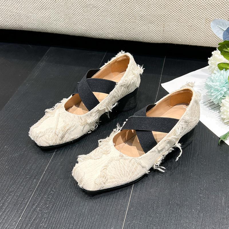 

Китайский национальный стиль литературный и ретро квадратный носок крестообразный ремешок средний каблук мелкий вырез французские одинарные туфли женские крестообразный ремешок Мэри Джейн одинарные туфли 40 абрикосовый