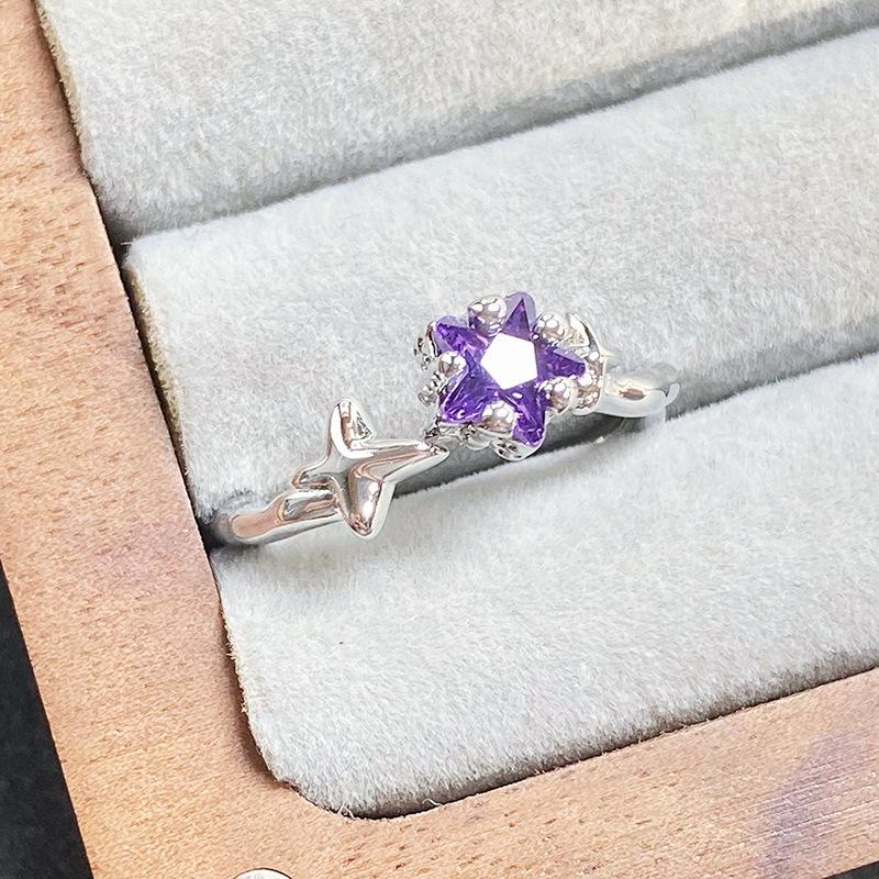 Kitten Star Inlaid Zir*****Pen Ring Niche Light Luxury High Sense Simple Stacking Wearing Colored Treasure Ring Woman